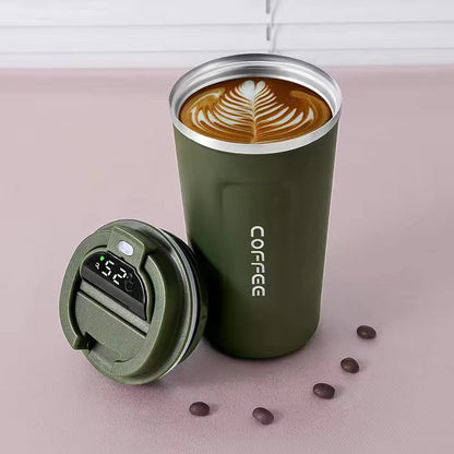 Simple style pure color 304 stainless steel thermos cup intelligent display temperature coffee cup car portable wholesale logo