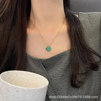 v gold 925 silver Fanjia four-leaf clover necklace high version women's thick plated 18k single flower pendant natural fritillary chalcedony