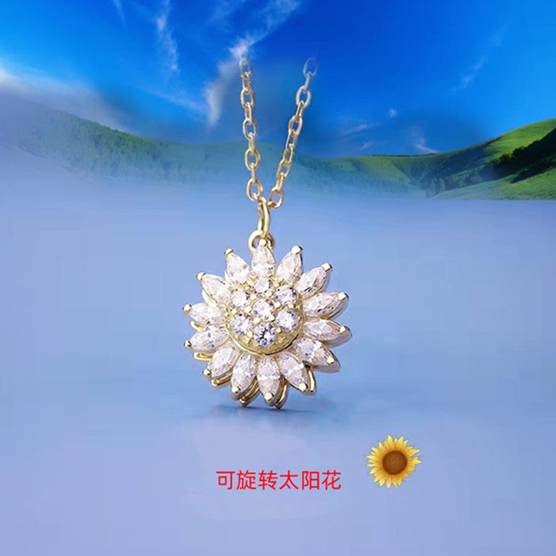 Super flash sunflower rotating necklace micro-encrusted zirconium sunflower pendant niche design transfer Douyin popular wholesale