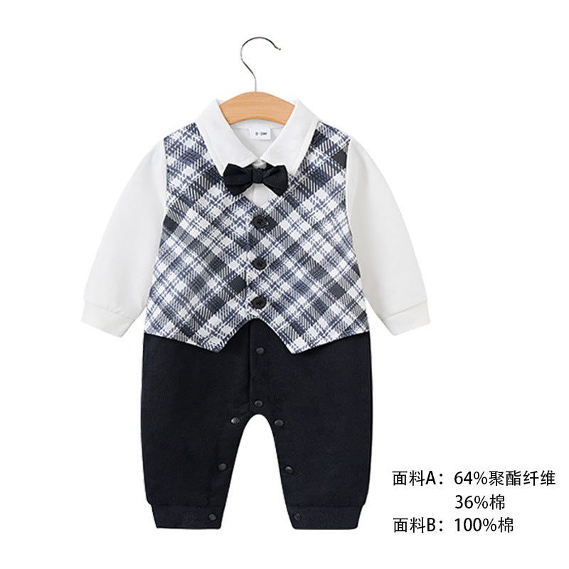 Baby jumpsuit spring and autumn newborn one-year-old full-moon clothes long-sleeved baby gentleman dress cross-border children's clothing