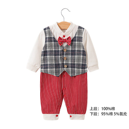 Baby jumpsuit spring and autumn newborn one-year-old full-moon clothes long-sleeved baby gentleman dress cross-border children's clothing