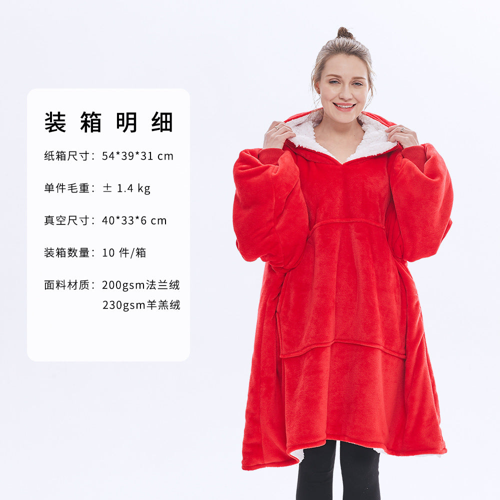 AliExpress cross-border thick hooded lazy blanket fall/winter plus size casual home wear flange lamb velvet sweater women