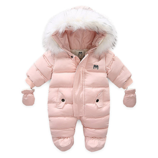 Autumn and winter children's thickened romper for European and American export hot style winter plus velvet baby children's jumpsuit jacket with gloves