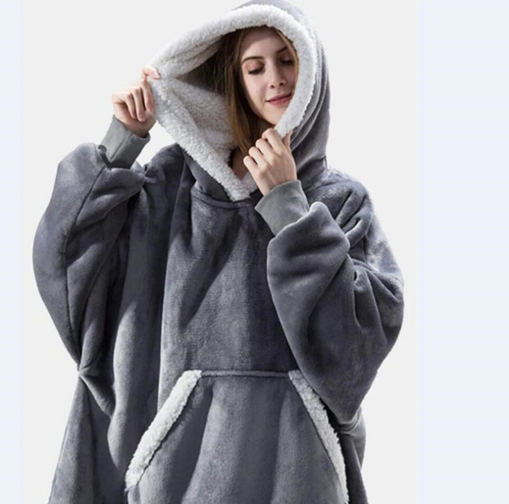 Thickened hugle hoodie lazy pullover fleece jacket hooded TV blanket outdoor cold-proof warm nightgown