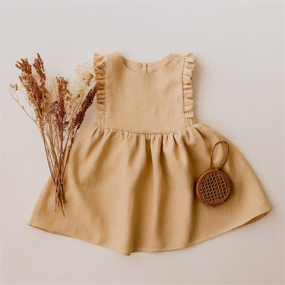 Girls summer dress cotton and linen sleeveless tank top ins popular solid color belly skirt baby clothes girls skirt