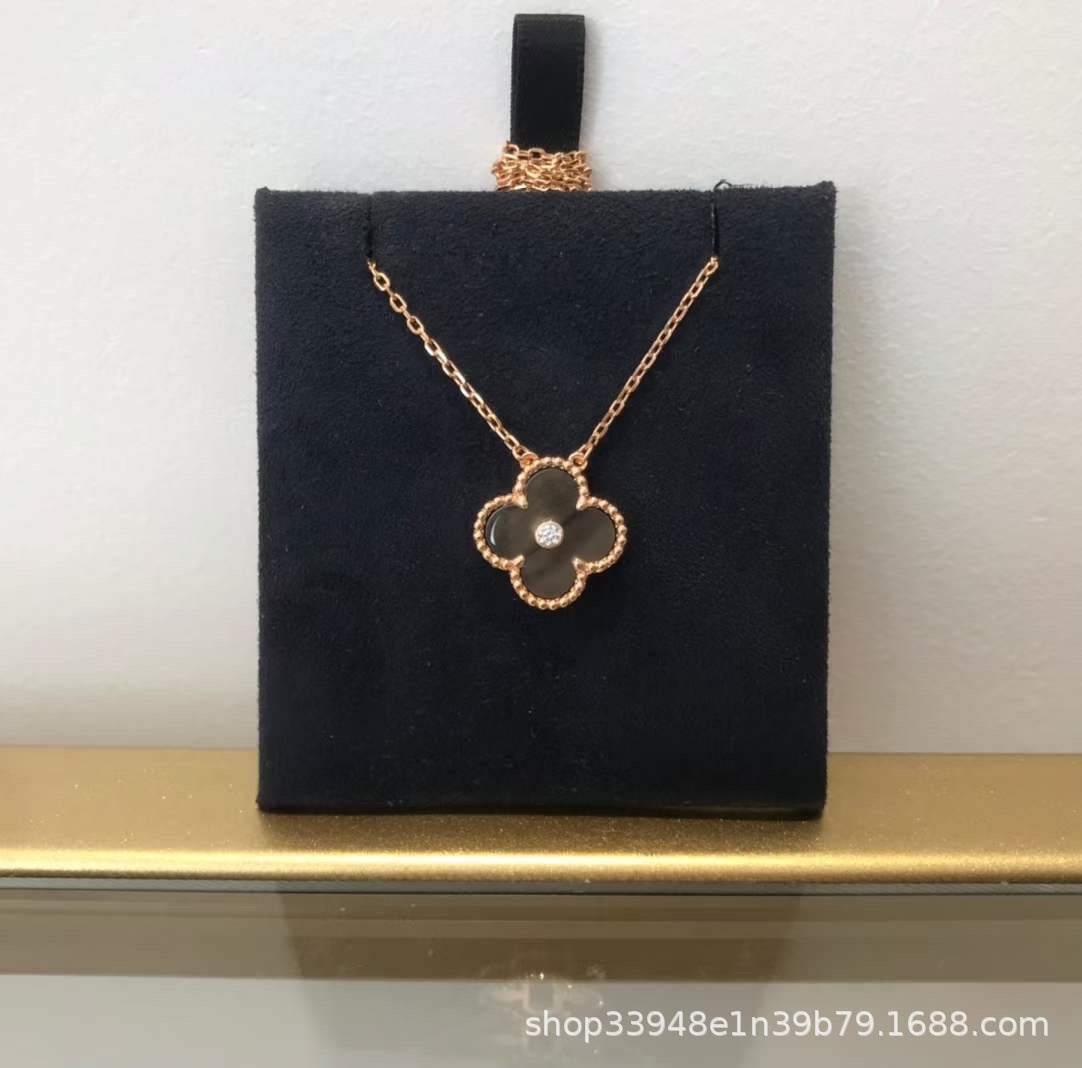 v gold 925 silver Fanjia four-leaf clover necklace high version women's thick plated 18k single flower pendant natural fritillary chalcedony