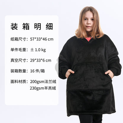 AliExpress cross-border thick hooded lazy blanket fall/winter plus size casual home wear flange lamb velvet sweater women