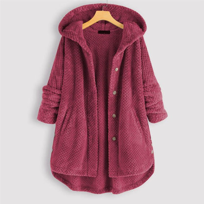 Cross-border Amazon large size women's winter hooded double-sided fleece sweater fashion mid-length large size European and American coat women