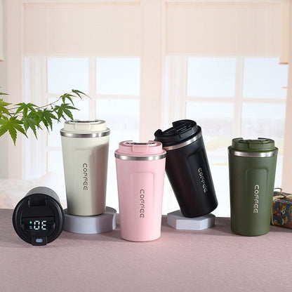 Simple style pure color 304 stainless steel thermos cup intelligent display temperature coffee cup car portable wholesale logo