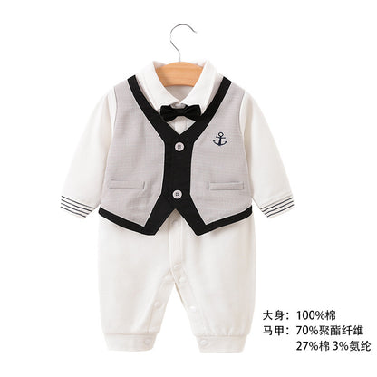 Baby jumpsuit spring and autumn newborn one-year-old full-moon clothes long-sleeved baby gentleman dress cross-border children's clothing