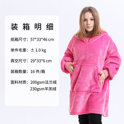 AliExpress cross-border thick hooded lazy blanket fall/winter plus size casual home wear flange lamb velvet sweater women