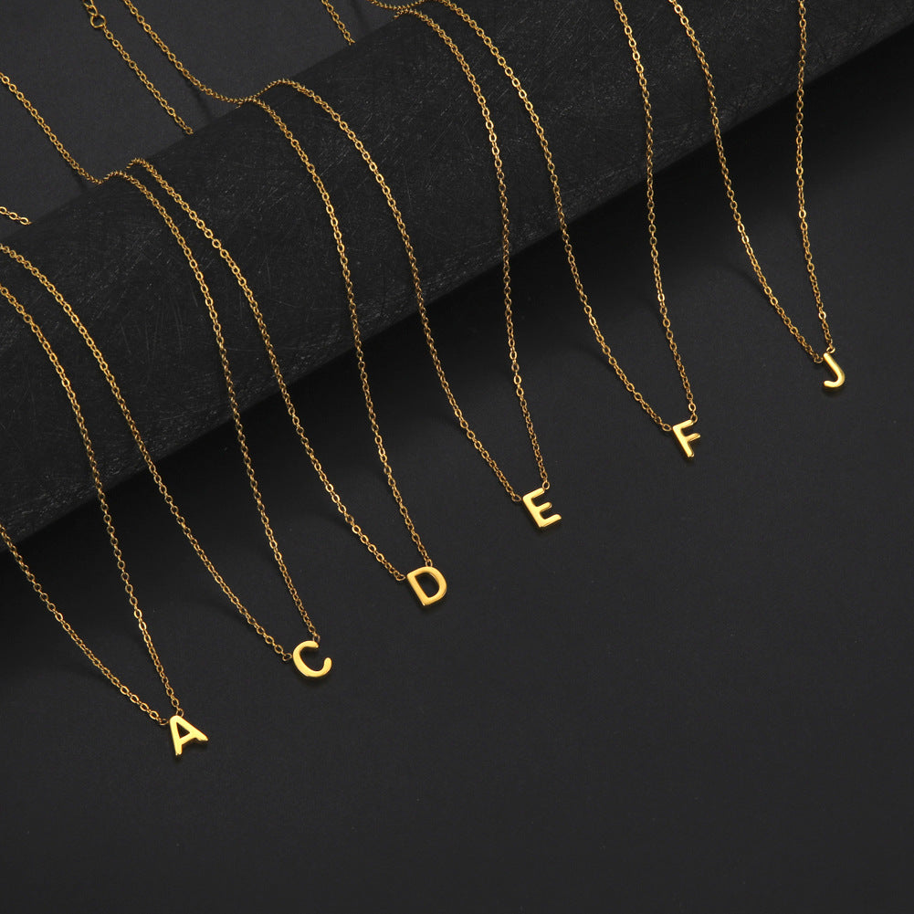 Hot selling 26 letters welded gold 18k real gold electroplated non-fading jewelry 304 material stainless steel necklace