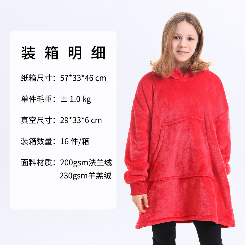 AliExpress cross-border thick hooded lazy blanket fall/winter plus size casual home wear flange lamb velvet sweater women