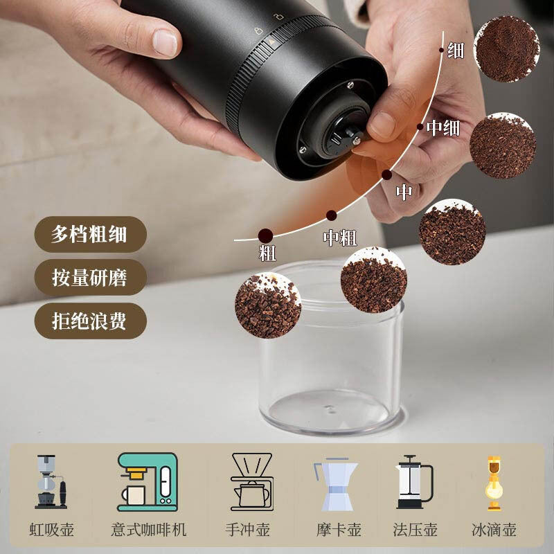 Electric bean grinder USB rechargeable coffee grinder coffee bean machine household small Italian grinder American drip filter