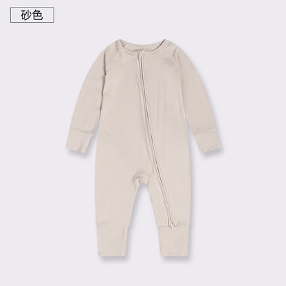 Foreign trade children's clothing bamboo fiber baby jumpsuit spring and summer baby zipper pajamas newborn clothes baby clothes