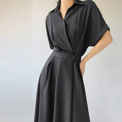 Chic and versatile self-induction French style small fragrance dress female design sense high-end long and short sleeve temperament slim mid-length skirt