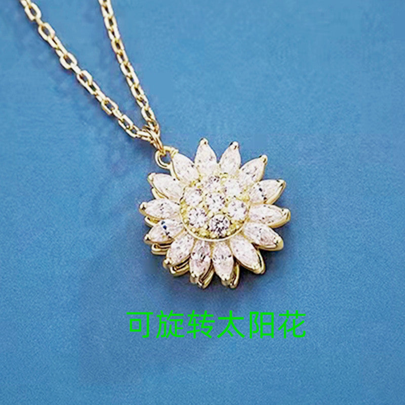 Super flash sunflower rotating necklace micro-encrusted zirconium sunflower pendant niche design transfer Douyin popular wholesale