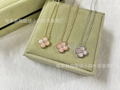 v gold 925 silver Fanjia four-leaf clover necklace high version women's thick plated 18k single flower pendant natural fritillary chalcedony