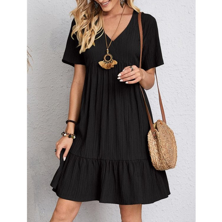 2022 cross-border foreign trade European and American women's clothing Amazon hot summer loose casual short-sleeved waist elegant dress