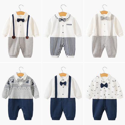 Baby jumpsuit spring and autumn newborn one-year-old full-moon clothes long-sleeved baby gentleman dress cross-border children's clothing