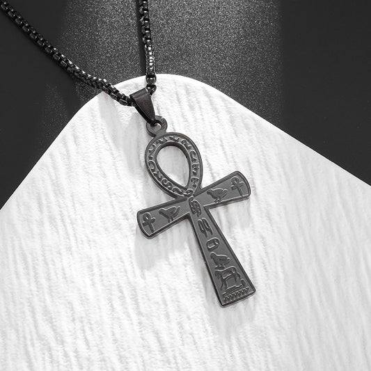 Cross-border Amazon jewelry supply ancient Egyptian symbol Ankh cross titanium steel necklace Christmas gift