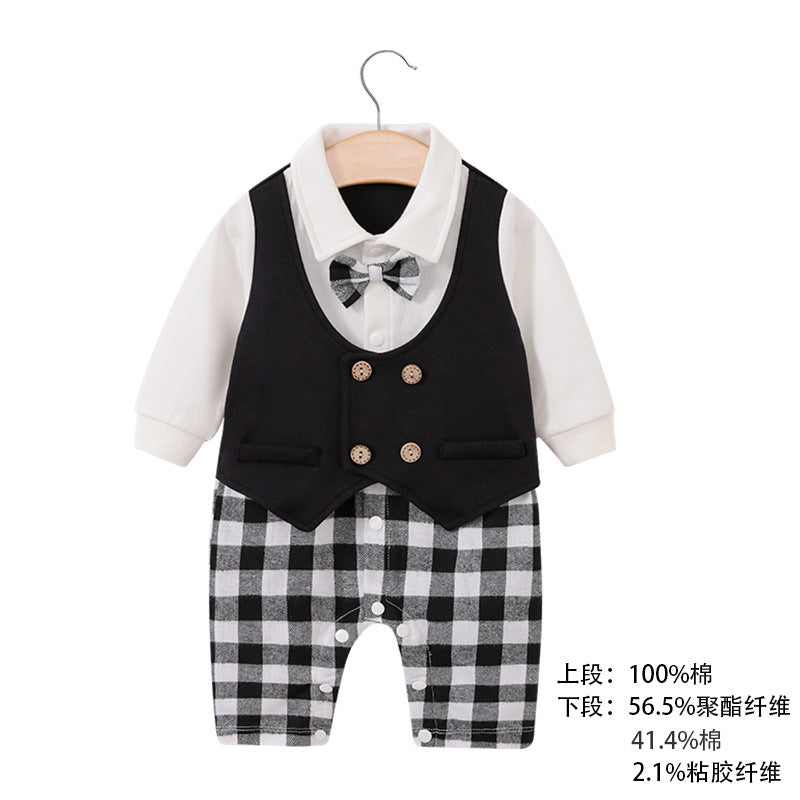 Baby jumpsuit spring and autumn newborn one-year-old full-moon clothes long-sleeved baby gentleman dress cross-border children's clothing