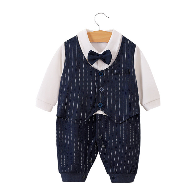 Baby jumpsuit spring and autumn newborn one-year-old full-moon clothes long-sleeved baby gentleman dress cross-border children's clothing