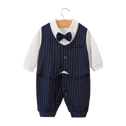 Baby jumpsuit spring and autumn newborn one-year-old full-moon clothes long-sleeved baby gentleman dress cross-border children's clothing