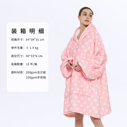 AliExpress cross-border thick hooded lazy blanket fall/winter plus size casual home wear flange lamb velvet sweater women