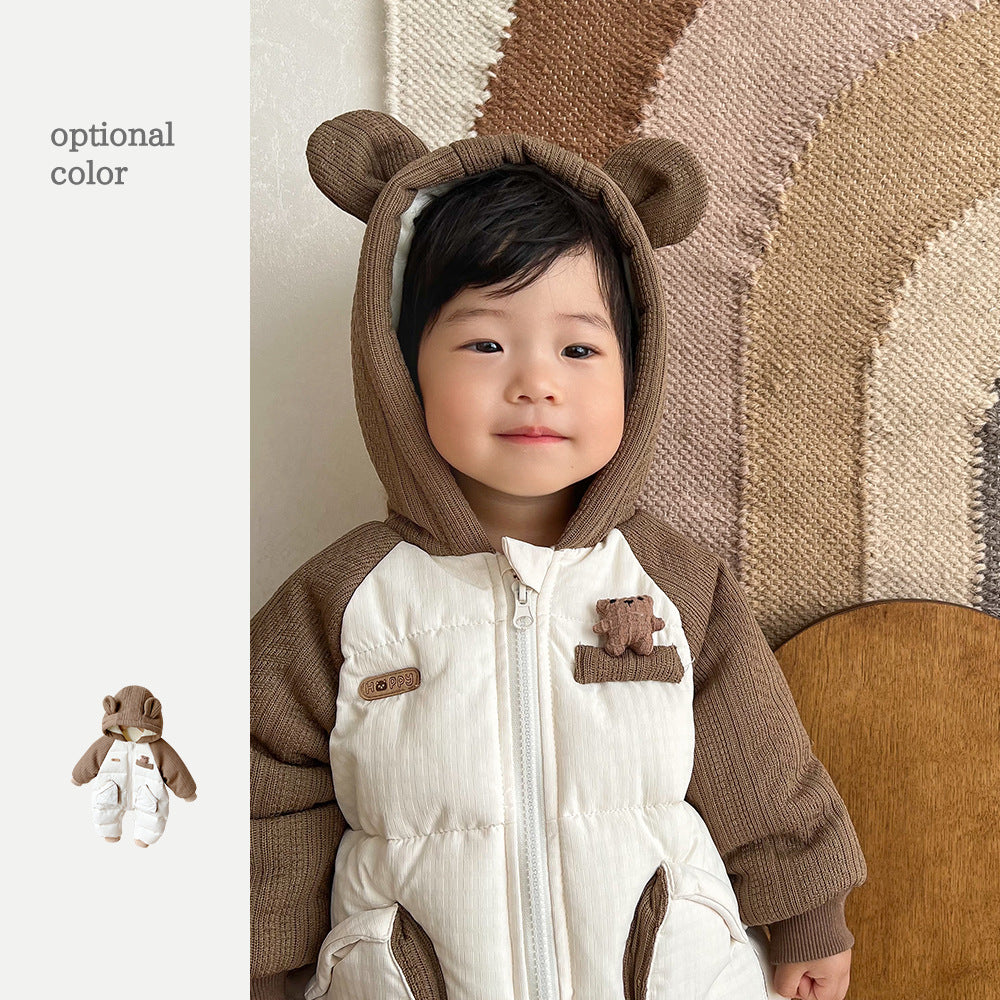 Korean children's clothing new winter cotton-padded clothes for babies plus velvet quilted jumpsuits for boys and girls trendy outdoor cotton clothes