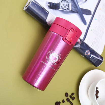 304 stainless steel first-generation coffee cup portable lock car water cup business office pop-up lid thermos cup customization