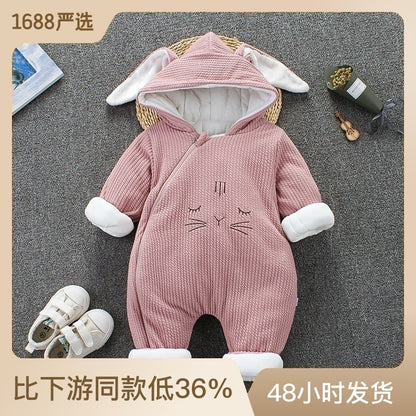 Baby winter Mimi Rabbit onesie, male and female baby outing clothes, thickened warm clothes, newborn winter cotton coat