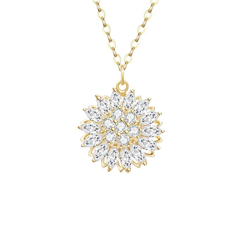 Super flash sunflower rotating necklace micro-encrusted zirconium sunflower pendant niche design transfer Douyin popular wholesale