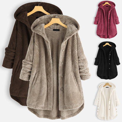 Cross-border Amazon large size women's winter hooded double-sided fleece sweater fashion mid-length large size European and American coat women