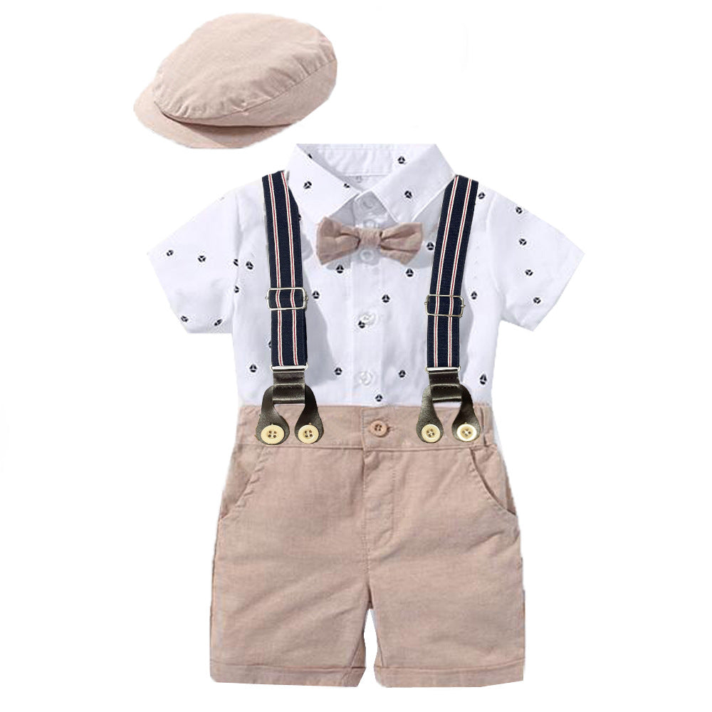 Cross-border summer new baby boy gentleman dress printed romper baby triangle romper one piece on behalf of