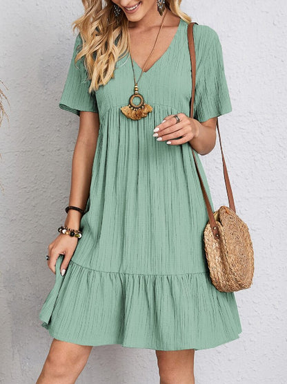 2022 cross-border foreign trade European and American women's clothing Amazon hot summer loose casual short-sleeved waist elegant dress