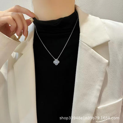 v gold 925 silver Fanjia four-leaf clover necklace high version women's thick plated 18k single flower pendant natural fritillary chalcedony