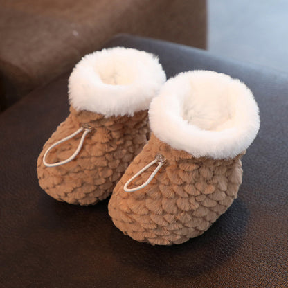 Baby shoes, winter cotton shoes with velvet and thickened soft soles to keep warm from 0 to March 6, baby prevention shoes and socks for toddlers and newborns