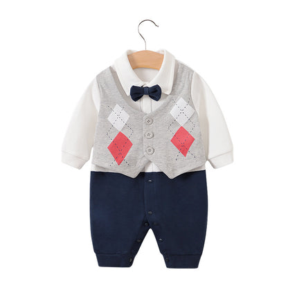 Baby jumpsuit spring and autumn newborn one-year-old full-moon clothes long-sleeved baby gentleman dress cross-border children's clothing